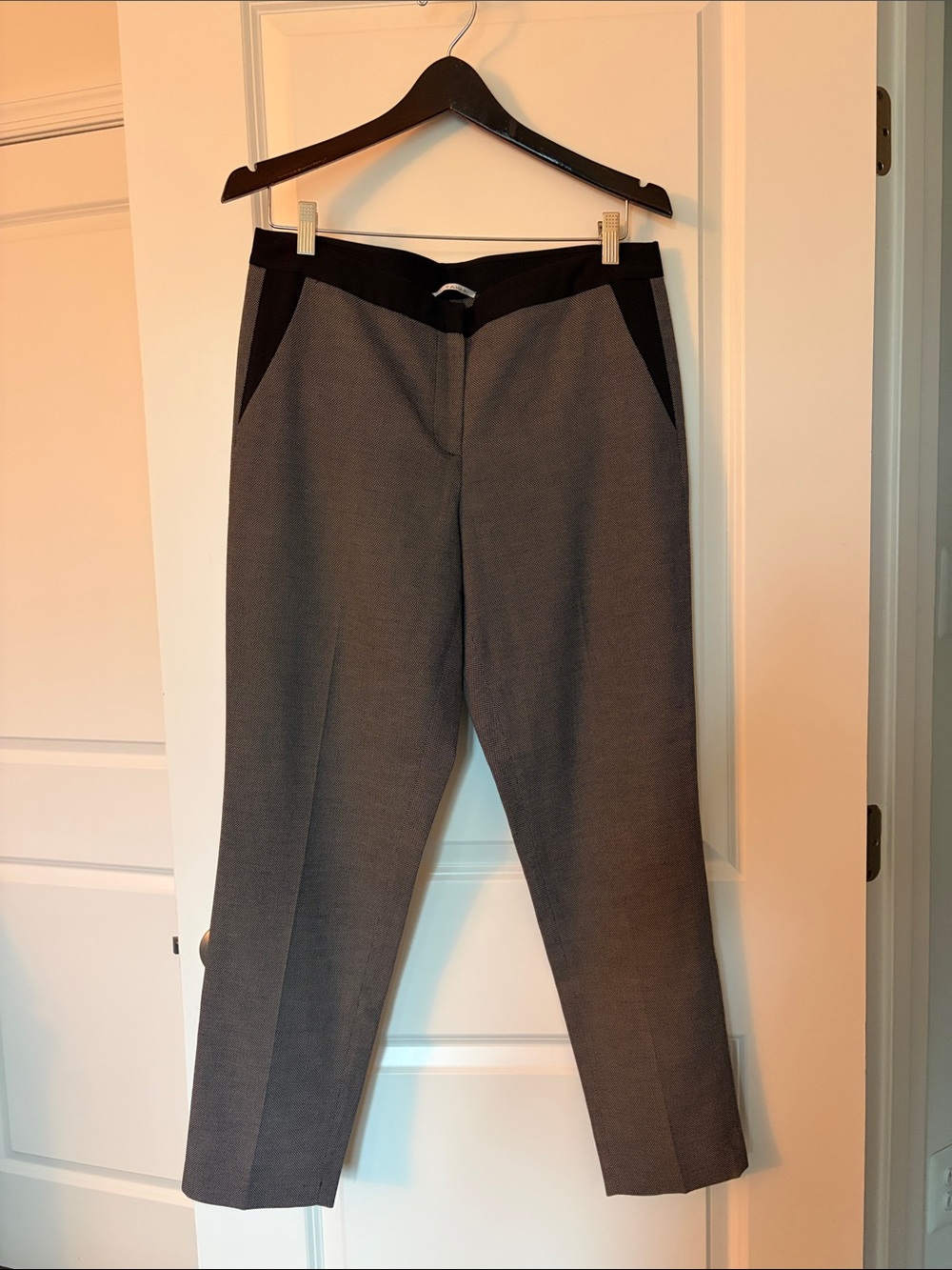 Tahari Gray Straight-Leg Dress Pants with Black Accents